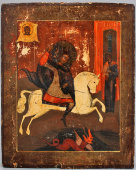 Старинная икона «Святой Георгий Победоносец», Владимирские земли, с. Холуй, к. 19 в.