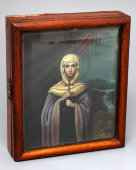 Старинная икона в деревянном киоте «Святая мученица Галина Коринфская», Москва, 1913 г.