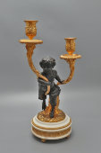 Пара старинных канделябров «Вакханка и сатир» в стиле Людовика XVI, бронза, мрамор, Европа, кон. 19 в.