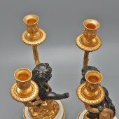 Пара старинных канделябров «Вакханка и сатир» в стиле Людовика XVI, бронза, мрамор, Европа, кон. 19 в.