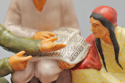 Агитационная чернильница из письменного прибора «Обсуждение проекта Сталинской конституции в колхозе Узбекистана», скульптор Данько Н. Я., ЛФЗ, 1930-е