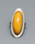 Винтажный серебряный перстень с янтарем, 925 пр., СССР, 1960-е