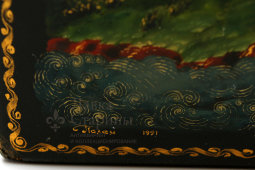 Лаковая шкатулка папье-маше «Купальщицы», художник К. Кочетов, СССР, п. Палех, 1991 г.