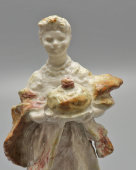 Авторская нетиражная статуэтка «Каравай» из композиции «Праздник урожая», скульптор Полынская Н. П., фарфор, СССР, 1950-60 гг.