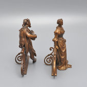 Комплект старинных статуэток, держатели нот «Менестрель‑шутник с лютней и знатная дама», бронза, Европа, кон. 19, нач. 20 вв.