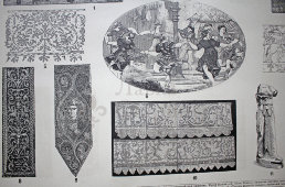 Старинная гравюра «Вышивание»