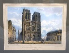 Гравюра «Париж, Собор Парижской Богоматери, Нотр-Дам», Франция, 19 век