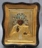 Икона в превосходном коллекционном состоянии «Николай Чудотворец» в киоте