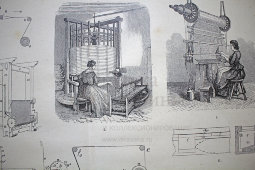 Старинная гравюра «Ткацкое производство»