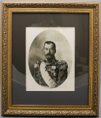Старинная фототипия «Император Николай II», багет, стекло, Россия, начало 20 в.