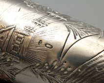 Антикварная серебряная стопка «Тройка лошадей», серебро 84 пробы
