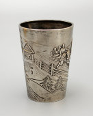 Антикварная серебряная стопка «Тройка лошадей», серебро 84 пробы