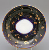 Винтажная чайная пара «Золотые цветы», кобальт, фарфор, ЛФЗ, 1950-60 гг.