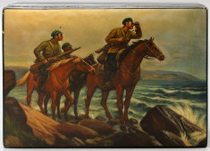 Советская шкатулка «Конный отряд», папье-маше, СССР, кон. 1930-х