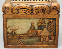 Деревянная шкатулка в русском стиле с выдвижной крышкой, Талашкино, 1900-е