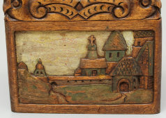 Деревянная шкатулка в русском стиле с выдвижной крышкой, Талашкино, 1900-е