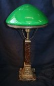 Агитационная настольная лампа с зеленым абажуром и основанием из мрамора и бронзы, СССР, 1920-30 гг.