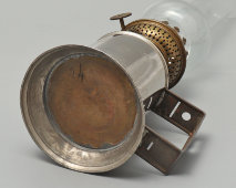 Антикварная керосиновая лампа, никелированная латунь, стекло, Европа, 1-я четв. 20 в.