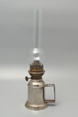 Антикварная керосиновая лампа, никелированная латунь, стекло, Европа, 1-я четв. 20 в.