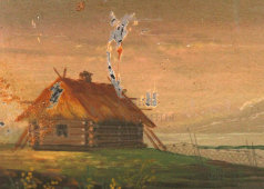 Спичечница с сельским пейзажем, папье-маше, лак, конец 19 века