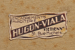 Старинная картина в раме на жаккардовом шёлке «Романтическая прогулка на автомобиле Daimler», Франция, 1900-е