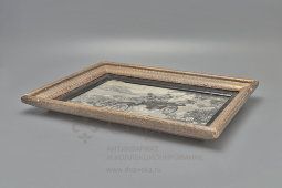 Старинная картина в раме на жаккардовом шёлке «Романтическая прогулка на автомобиле Daimler», Франция, 1900-е