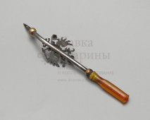 Старинный мундштук с гербом Российской империи, янтарь, позолота, Россия, до 1917 г.