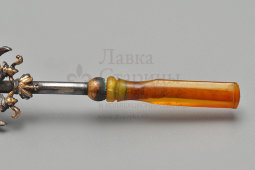 Старинный мундштук с гербом Российской империи, янтарь, позолота, Россия, до 1917 г.