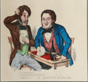 Старинная цветная хромолитография «Картежники»