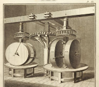 Гравюра «Минералогия: производство пороха. Вид внутренней части мельничного колеса»