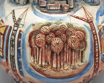 Авторская декоративная ваза «Строительство города», автор Раиса Щепарева, СССР, 1970-е