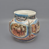 Авторская декоративная ваза «Строительство города», автор Раиса Щепарева, СССР, 1970-е