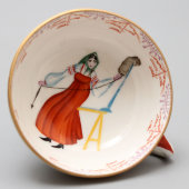 Чашка с блюдцем, чайная пара «Пряха», фарфор ГФЗ, 1920-е гг.