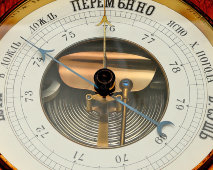 Старинный настенный барометр, погодник в деревянном корпусе, подарок метеорологу, Россия, к. 19, н. 20 вв.
