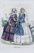 Старинная гравюра «Французская дамская мода 1849 года», багет, стекло, Франция, 1870-е