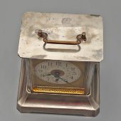Старинные механические каретные часы-будильник с боем, арабские цифры, на ходу, Европа, кон. 19 в.
