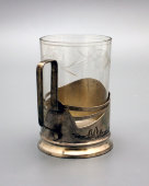 Подстаканник со стаканом «Корабль «Ленин», СССР, серебро 875 пробы