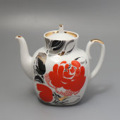Чайник заварочный из сервиза «Красная роза» (Красный пион), фарфор ЛФЗ, 1970-80 гг.