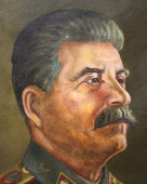 Портрет «И. В. Сталин», холст, масло, багет, советская агитационная живопись, 1940-е