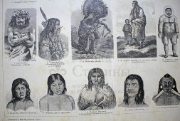 Старинная гравюра «Американские племена»
