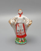 Карандашница, подставка для карандашей «Девушка со снопом» (Колхозница), скульптор Велихова С. Б., фарфор, ЛФЗ, 1950-е