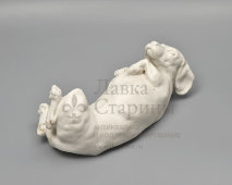 Интерьерная скульптура «Такса, лежащая на спине», бисквит, без росписи, Гарднер, к. 19, н. 20 вв.