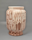 Большая авторская напольная ваза «Мастера керамики», Гжель, 1970-е
