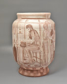 Большая авторская напольная ваза «Мастера керамики», Гжель, 1970-е