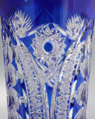 Винтажная синяя хрустальная ваза «Астры», СССР, 1970-80 гг.