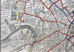 Старинный дореволюционный план, карта города Москвы с указанием гранитных, асфальтовых и булыжных мостовых, бумага, Россия, до 1917 г.