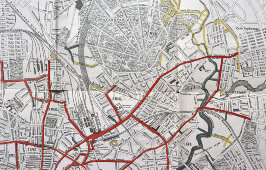 Старинный дореволюционный план, карта города Москвы с указанием гранитных, асфальтовых и булыжных мостовых, бумага, Россия, до 1917 г.