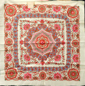 Старинный ситцевый платок «Цветочный орнамент», Красно-Пресненская Трёхгорная мануфактура, г. Москва, 1928 г.