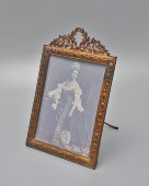 Старинная рамка для фото с растительным декором, бронза, стекло, Европа, 1900-е