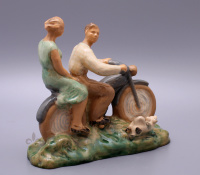 Керамическая статуэтка «На мотоцикле», СССР 1950-е гг.